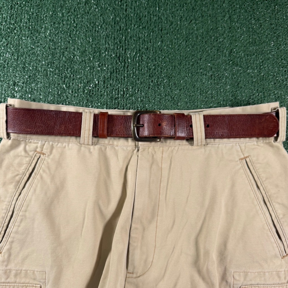 Vintage Lands End Leather Belt Mens 36 Brown Good Brass Buckle Casual Classic